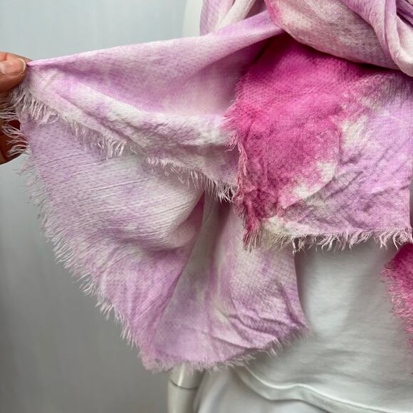 Steve Madden Pink Cream Tie Dye Scarf Oblong Gauzey Fringed Lightweight‎ - Picture 7 of 8